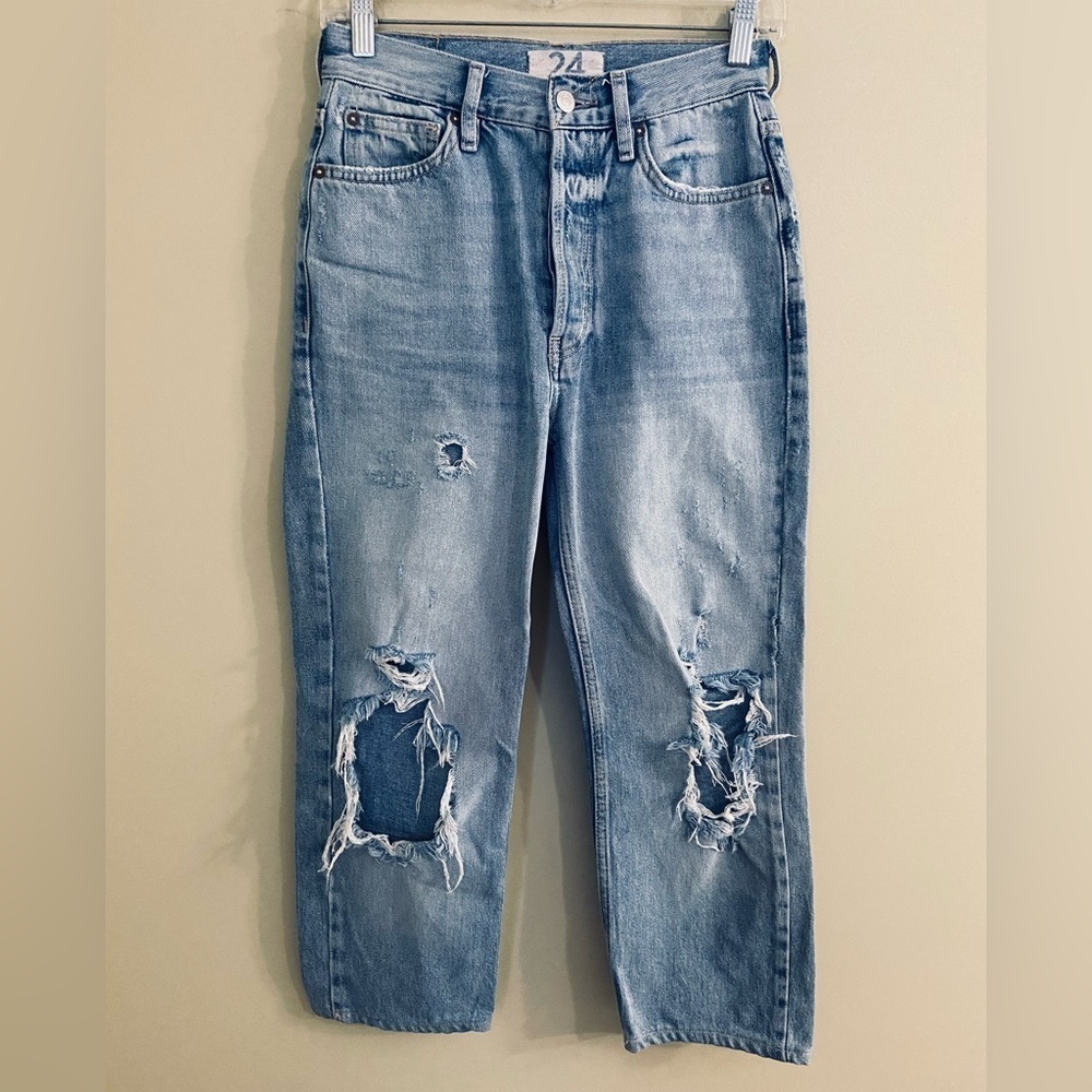 Free People We The Free High Rise Crop Jeans With Distressed Knees Size 24